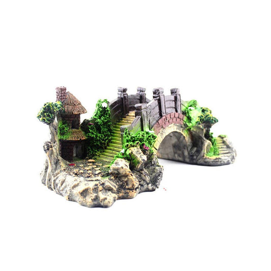 Retro Arch Bridge Resin Aquarium Decoration - Black Red Fish Tank Landscaping Accessory