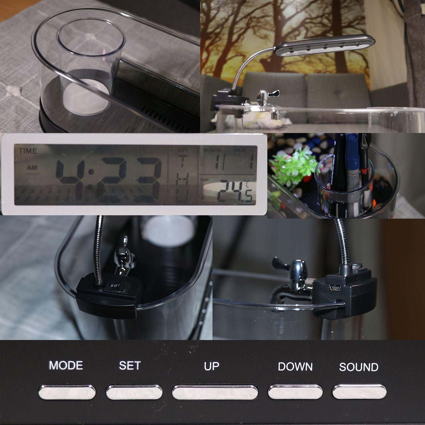 Desktop Aquatic Time Date Week Temperature Alarm Pen Holder